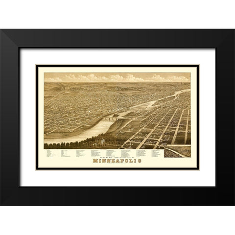 Minneapolis Minnesota - Stoner 1879  Black Modern Wood Framed Art Print with Double Matting by Stoner