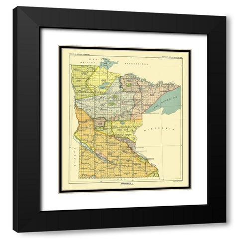 Minnesota - Hoen 1896 Black Modern Wood Framed Art Print with Double Matting by Hoen