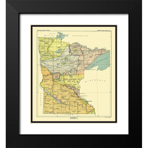 Minnesota - Hoen 1896 Black Modern Wood Framed Art Print with Double Matting by Hoen