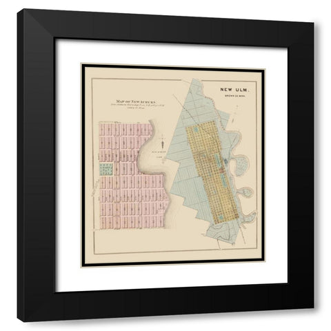 New Auburn, New Ulm Minnesota - Andreas 1874 Black Modern Wood Framed Art Print with Double Matting by Andreas