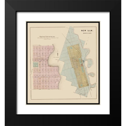New Auburn, New Ulm Minnesota - Andreas 1874 Black Modern Wood Framed Art Print with Double Matting by Andreas