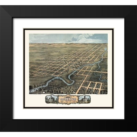 Rochester Minnesota - Stoner 1869  Black Modern Wood Framed Art Print with Double Matting by Stoner