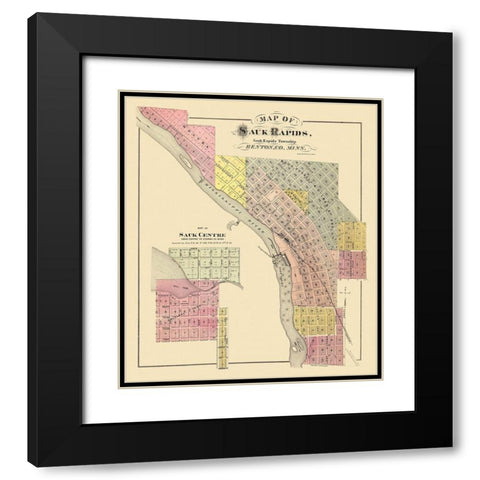 Sauk Rapids Minnesota Landowner - Andreas 1876 Black Modern Wood Framed Art Print with Double Matting by Andreas