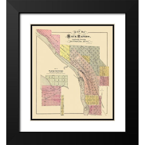 Sauk Rapids Minnesota Landowner - Andreas 1876 Black Modern Wood Framed Art Print with Double Matting by Andreas