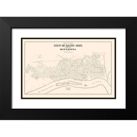St Paul Minnesota - Nichols 1852  Black Modern Wood Framed Art Print with Double Matting by Nichols