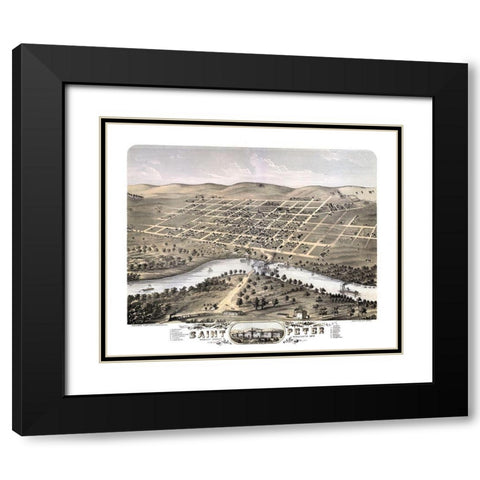 Saint Peter Minnesota - Stoner 1870  Black Modern Wood Framed Art Print with Double Matting by Stoner