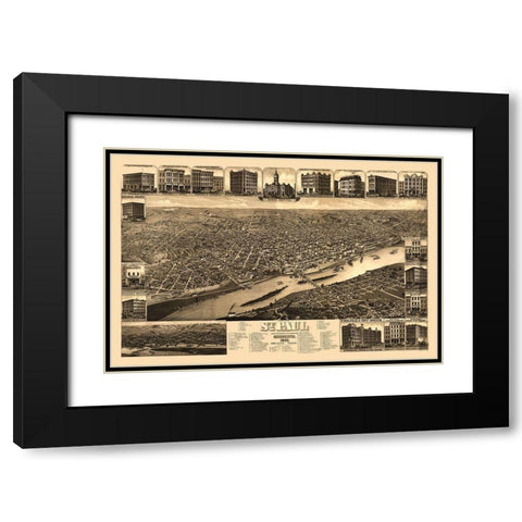 Saint Paul Minnesota - Stoner 1883  Black Modern Wood Framed Art Print with Double Matting by Stoner