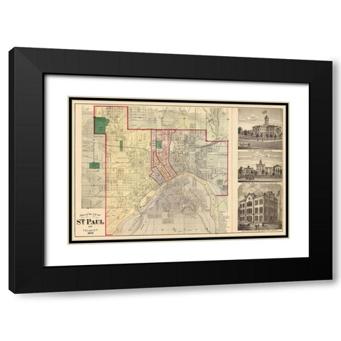 Saint Paul Minnesota Landowner - Andreas 1874 Black Modern Wood Framed Art Print with Double Matting by Andreas