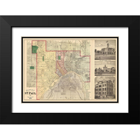 Saint Paul Minnesota Landowner - Andreas 1874 Black Modern Wood Framed Art Print with Double Matting by Andreas