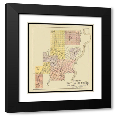 Saint Peter Minnesota - Andreas 1874 Black Modern Wood Framed Art Print with Double Matting by Andreas