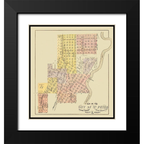 Saint Peter Minnesota - Andreas 1874 Black Modern Wood Framed Art Print with Double Matting by Andreas