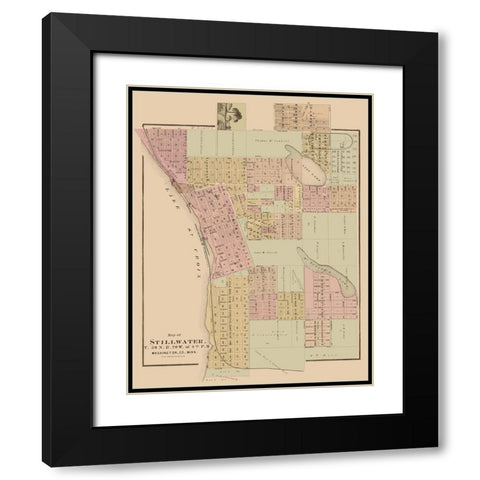 Stillwater Minnesota Landowner - Andreas 1874 Black Modern Wood Framed Art Print with Double Matting by Andreas