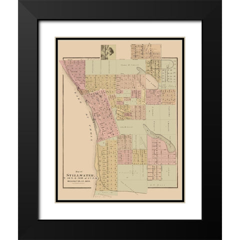 Stillwater Minnesota Landowner - Andreas 1874 Black Modern Wood Framed Art Print with Double Matting by Andreas