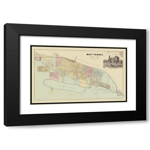 Winona Minnesota - Andreas 1874 Black Modern Wood Framed Art Print with Double Matting by Andreas