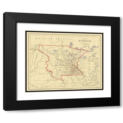Minnesota Territory - Rogers 1857 Black Modern Wood Framed Art Print with Double Matting by Rogers