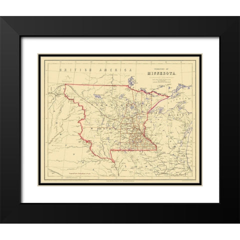 Minnesota Territory - Rogers 1857 Black Modern Wood Framed Art Print with Double Matting by Rogers