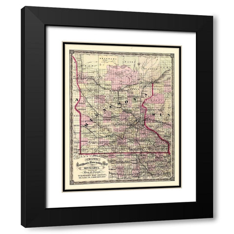 Minnesota - Cram 1875 Black Modern Wood Framed Art Print with Double Matting by Cram