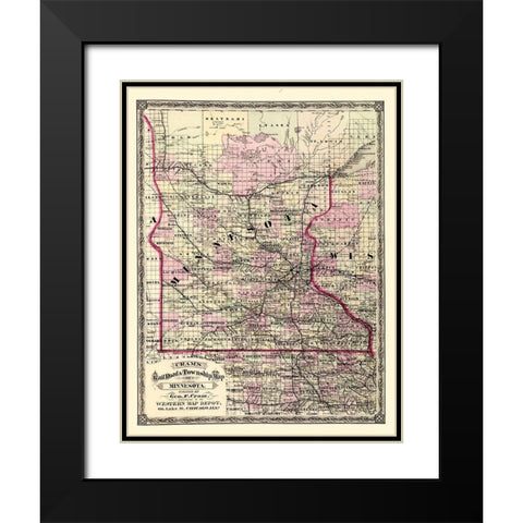 Minnesota - Cram 1875 Black Modern Wood Framed Art Print with Double Matting by Cram