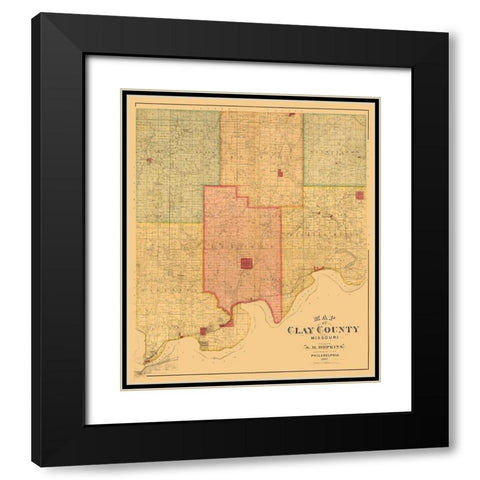 Clay County Missouri - Hopkins 1887  Black Modern Wood Framed Art Print with Double Matting by Hopkins