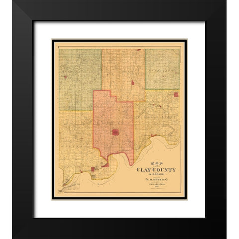 Clay County Missouri - Hopkins 1887  Black Modern Wood Framed Art Print with Double Matting by Hopkins