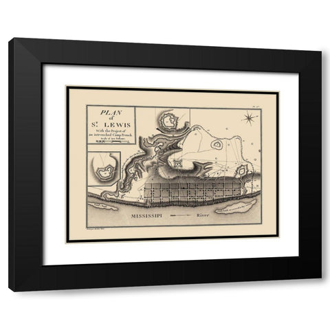 St Lewis, St. Louis, Camp French Missouri Black Modern Wood Framed Art Print with Double Matting by Collot