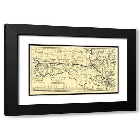 Hannibal St Joseph Missouri Railroad - Colton 1860  Black Modern Wood Framed Art Print with Double Matting by Colton