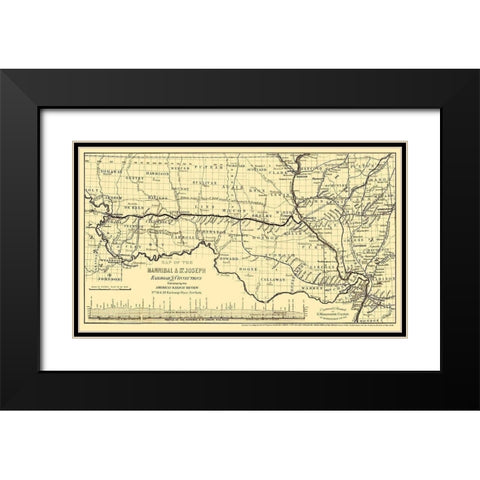 Hannibal St Joseph Missouri Railroad - Colton 1860  Black Modern Wood Framed Art Print with Double Matting by Colton