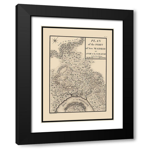 New Madrid Missouri - Collot 1796 Black Modern Wood Framed Art Print with Double Matting by Collot