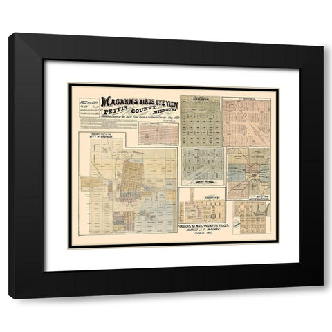 Pettis County Missouri - Magann 1872  Black Modern Wood Framed Art Print with Double Matting by Magann
