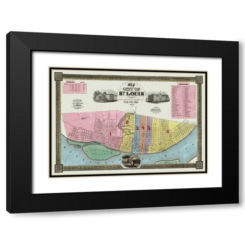 St. Louis Missouri - Twichel 1844 Black Modern Wood Framed Art Print with Double Matting by Twichel
