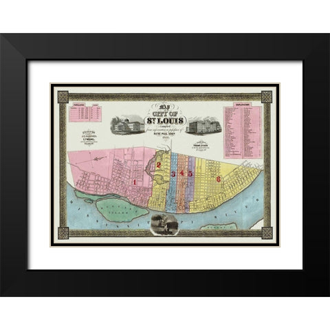 St. Louis Missouri - Twichel 1844 Black Modern Wood Framed Art Print with Double Matting by Twichel