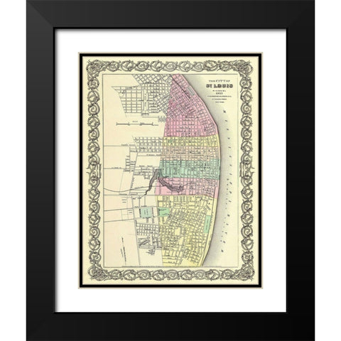 St. Louis Missouri - Colton 1855 Black Modern Wood Framed Art Print with Double Matting by Colton