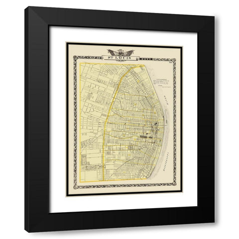 St. Louis Missouri - Warner 1876 Black Modern Wood Framed Art Print with Double Matting by Warner