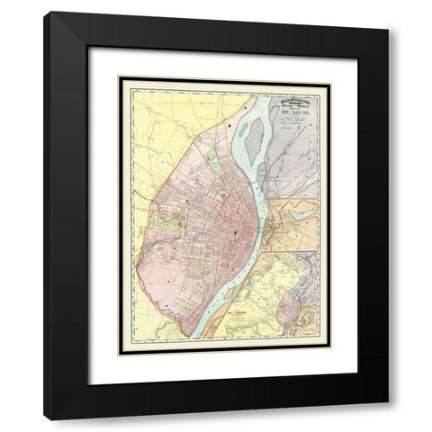 St. Louis Missouri, Illinois with Illinois Black Modern Wood Framed Art Print with Double Matting by Rand McNally