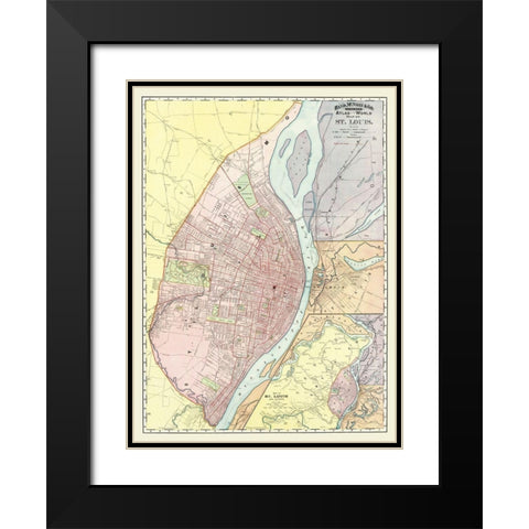 St. Louis Missouri, Illinois with Illinois Black Modern Wood Framed Art Print with Double Matting by Rand McNally