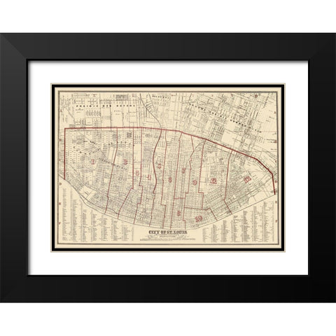 St. Louis Missouri - Hutawa 1870 Black Modern Wood Framed Art Print with Double Matting by Hutawa