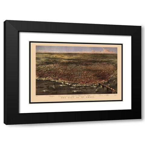 St Louis Missouri - Currier 1869 Black Modern Wood Framed Art Print with Double Matting by Currier
