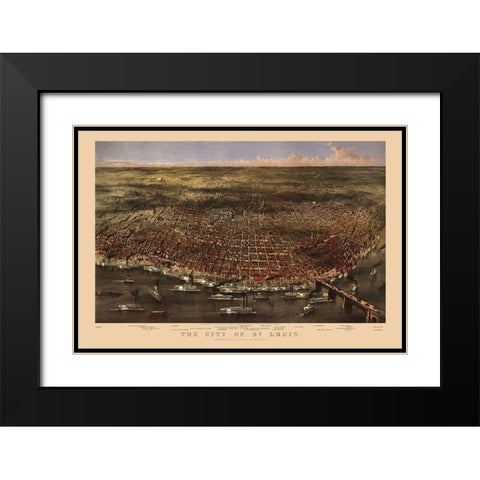 St Louis Missouri - Currier 1869 Black Modern Wood Framed Art Print with Double Matting by Currier