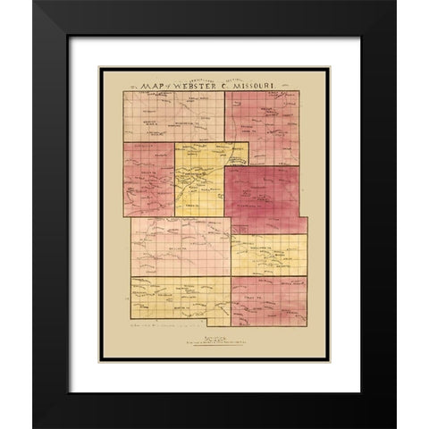 Webster County Missouri - Strickland 1877  Black Modern Wood Framed Art Print with Double Matting by Strickland