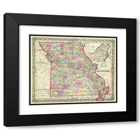 Missouri - Colton 1855 Black Modern Wood Framed Art Print with Double Matting by Colton