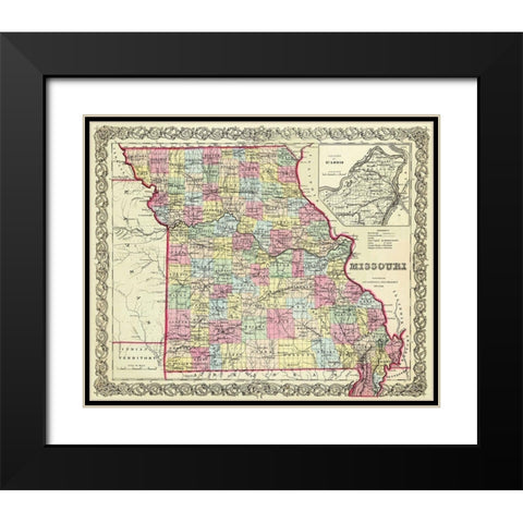 Missouri - Colton 1855 Black Modern Wood Framed Art Print with Double Matting by Colton