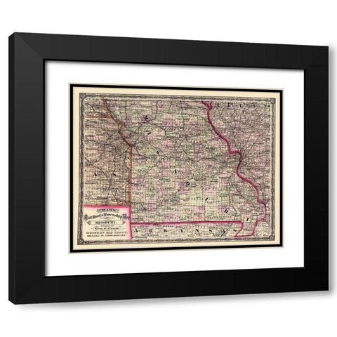 Missouri - Cram 1875 Black Modern Wood Framed Art Print with Double Matting by Cram