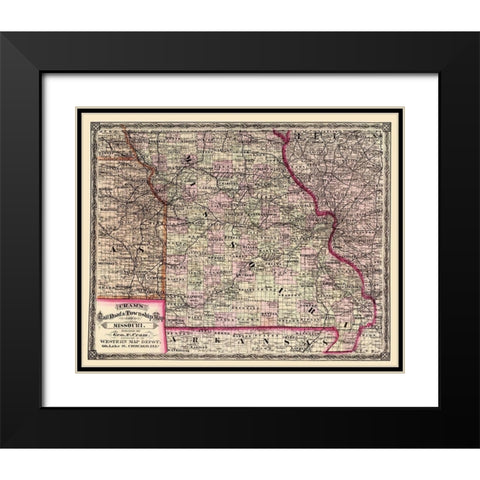 Missouri - Cram 1875 Black Modern Wood Framed Art Print with Double Matting by Cram