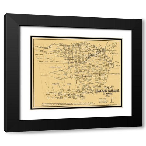 Missouri Southern Pacific Railroad Co - Gast 1870 Black Modern Wood Framed Art Print with Double Matting by Gast