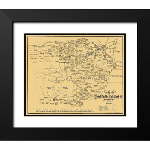 Missouri Southern Pacific Railroad Co - Gast 1870 Black Modern Wood Framed Art Print with Double Matting by Gast