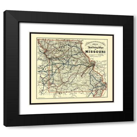Missouri Railway Map - McHenry 1888 Black Modern Wood Framed Art Print with Double Matting by McHenry