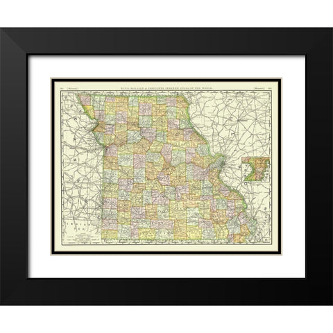 Missouri - Rand McNally 1897 Black Modern Wood Framed Art Print with Double Matting by Rand McNally