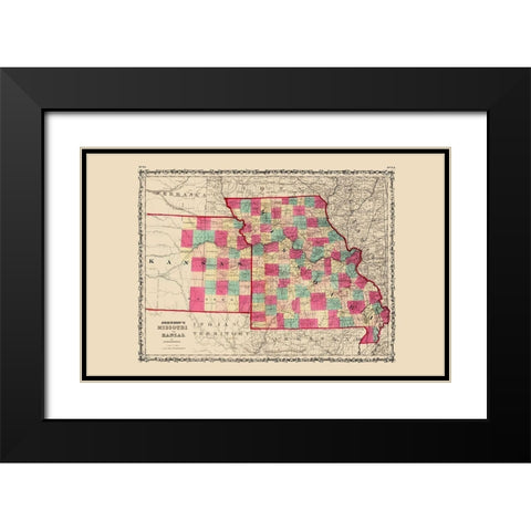 Missouri, Kansas - Johnson 1860 Black Modern Wood Framed Art Print with Double Matting by Johnson