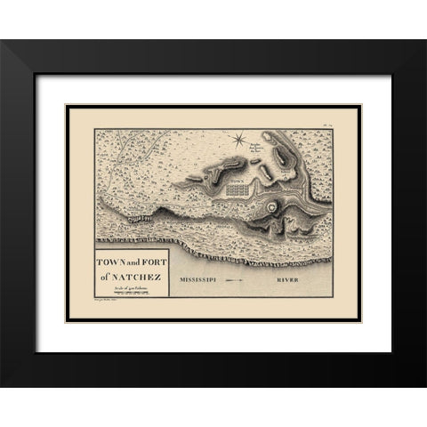 Natchez Mississippi - Collot 1796 Black Modern Wood Framed Art Print with Double Matting by Collot