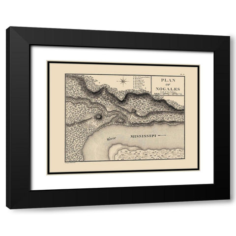 Nogales Mississippi - Collot 1796 Black Modern Wood Framed Art Print with Double Matting by Collot
